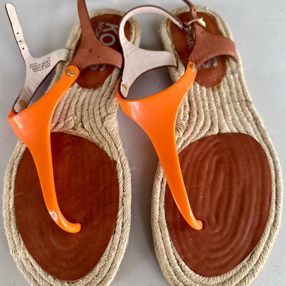 Michael Kors Stephy pvc Neon Orange Thong Leather Sandals Size 7 - Picture 2 of 8